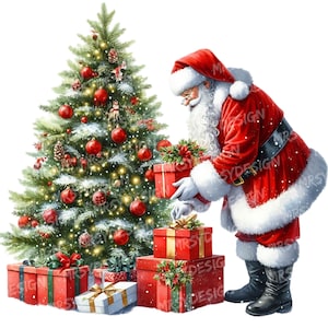 Watercolor Santa Claus Clipart Bundle PNG, Christmas Santa Art, Digital Download, Holiday Sublimation, Commercial Use