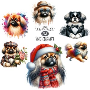 Pekingese Clipart, Watercolor Dog Clipart, Pekingese PNG, Card Making, 32 Clipart Bundle, Dog sublimation, High Quality PNG, Junk Journaling