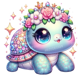 24 cliparts tortue, mousseux coloré tortue clipart, lot de cliparts tortue mignonne, sublimation de bébé tortue magique, téléchargement numérique