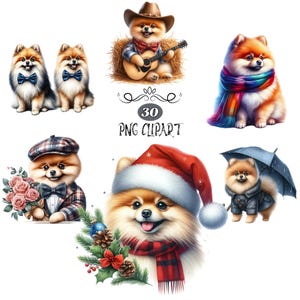Pomeranian Clipart, Watercolor Dog Clipart, Pomeranian PNG, Card Making, Clipart Bundle, Dog sublimation, High Quality PNG, Junk Journaling