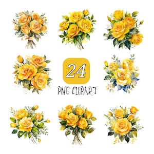Boeket gele rozen aquarel clipart, bloemen clipart, hoge kwaliteit PNG, digitale download, bloemboeket clipart, hoge resolutie