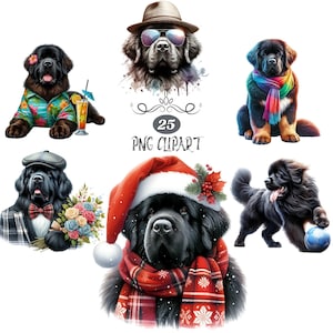 Newfoundland Clipart, Watercolor Dog Clipart, Newfoundland PNG, Card Making, Clipart Bundle, Dog, High Quality PNG, Junk Journaling