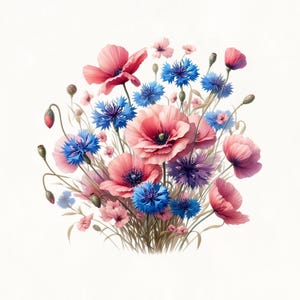 Aquarell Mohnblumen und Kornblumen Clipart, Blumen Clipart, rote und blaue florale Elemente, Wildblumen Borte, Sommer Wildblumen