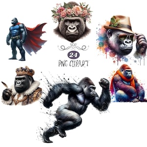 Gorilla Clipart, Watercolor Gorilla Clipart, Gorilla PNG, Card Making, Clipart Bundle, Animal Sublimation, Clipart, High Quality PNG