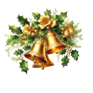 Christmas Bell Clipart Bundle PNG, Festive Bell Art, Holiday Clipart, Digital Download, Commercial Use,Festive Christmas Clipart