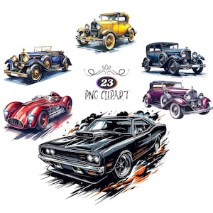 23 Vintage Car Clipart Bundle, Retro Automobile Illustrations, Classic Car Digital Art, Vehicle Clipart Set, Old Car Graphics, Car Art