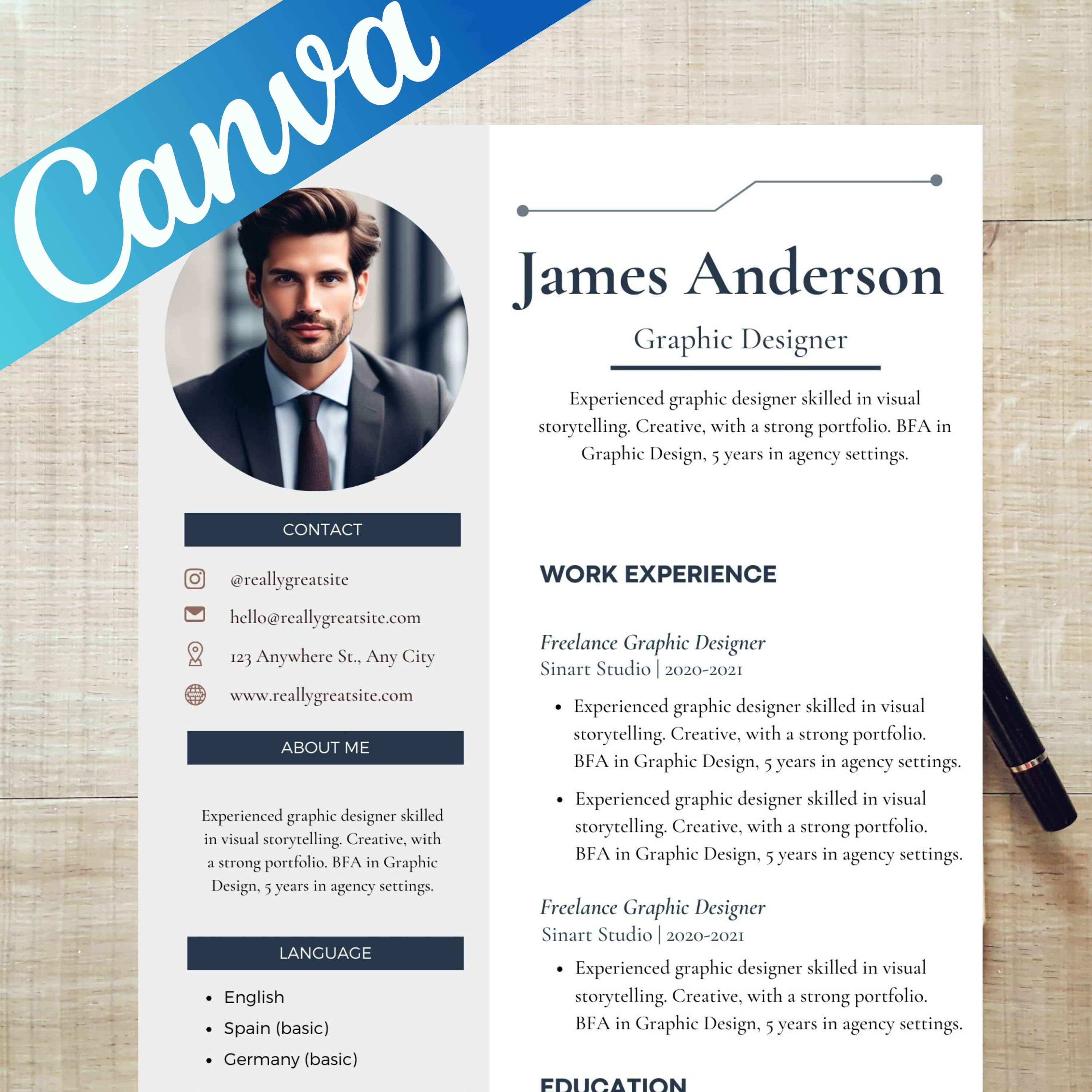 Resume Template Canva Resume Template for Canva Professional CV ...