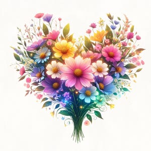 Wildblumen Herz Bouquet Aquarell Clipart, Blumen Clipart, Magische Blumenkunst, Lebendiges Wildblumen Design, Von der Natur inspirierte Clipart