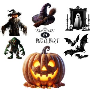 21 Halloween PNG Clipart Bundle, Digital Download, Spooky Graphics, Commercial Use, Skeleton Halloween, Ghost Halloween ,Scary Halloween
