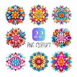 Mandala Flowers Clipart, Flowers Clipart, High Quality PNG, Mandala Watercolor Clipart, Digital download,  Floral Png, High resolution