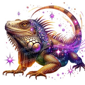 16 Iguana Clipart, Sparkling Colorful Iguana Clipart, Cute Iguana Clipart Bundle, Magic Baby Iguana Sublimation, Printable, Digital Download