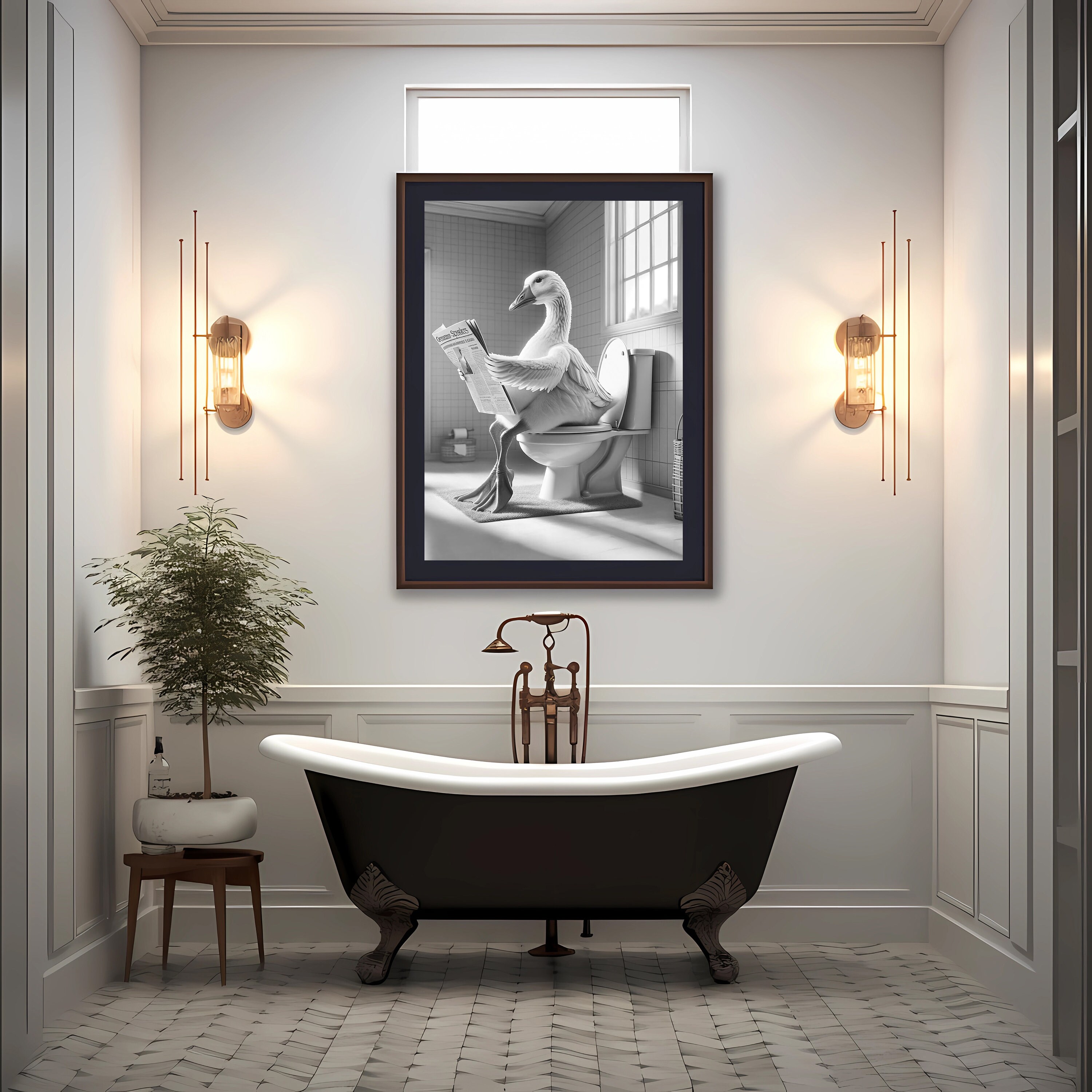 Goose Wall Art, Funny Bathroom Print, Toilet Poster, Goose in Toilet ...