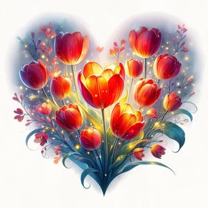 Tulip Bouquet Watercolor Clipart, Flower Clipart, Magic Floral Art, Romantic Tulips Clipart, Elegant Tulip Illustrations, Watercolor Flowers