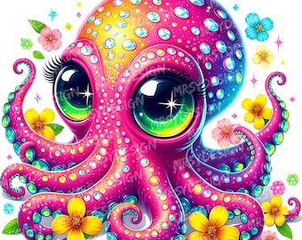 17 Octopus Clipart, Sparkling Colorful Octopus Clipart, Cute Octopus Clipart Bundle, Magic Baby OOctopus Sublimation, Digital Download