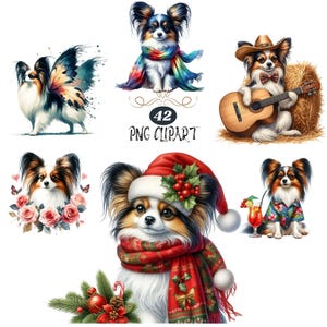 Clipart de perro Papillon, Clipart de perro en acuarela, PNG de perro Papillon, Creación de tarjetas, Paquete de 42 imágenes prediseñadas, Perro, PNG de alta calidad, Diario basura