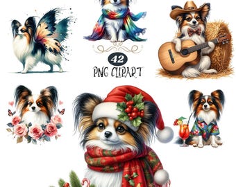 Papillon Dog Clipart, Watercolor Dog Clipart, Papillon Dog PNG, Card Making, 42 Clipart Bundle, Dog , High Quality PNG, Junk Journaling