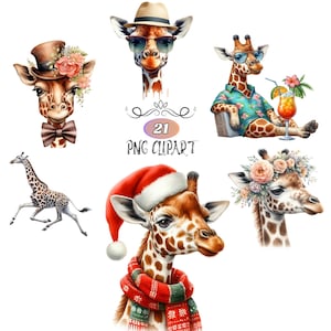 Giraffe Clipart, Watercolor Giraffe Clipart, Clipart Bundle, Card Making, Animal Sublimation, Giraffe PNG, High Quality PNG, Junk Journaling