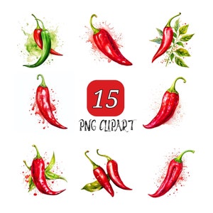 15 PNG Chili Pepper Watercolor Clipart, High Quality PNG, Digital Download, Spicy Food Art, Red Pepper  Chili Pepper and Flower Png