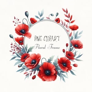 Aquarell Mohn Rahmen Clipart, rote Blumen Clipart, Hochzeit Dekor Design, Blumen Clipart, lebendige Blume Rand, florale Elemente