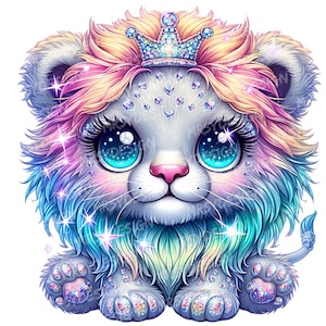 25 Clipart Lion, clipart Lion coloré scintillant, lot de cliparts Lion mignon, sublimation de bébé Lion magique, Lion imprimable, téléchargement numérique