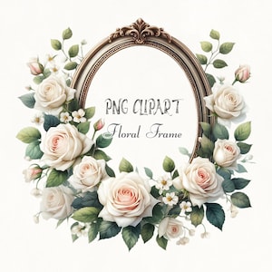 Aquarell weiße Rose Rahmen Clipart, Elegante Blumen Clipart, Blumen Clipart, Hochzeit Album Design, Klassische Blume Bordüre, Florale Elemente