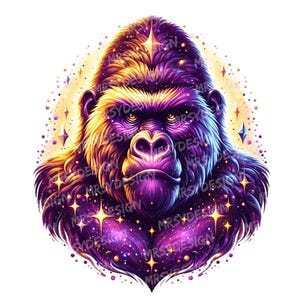 17 Gorilla Clipart, Sparkling Colorful Gorilla Clipart, Cute Gorilla Clipart Bundle, Magic Baby Gorilla Sublimation, Digital Download