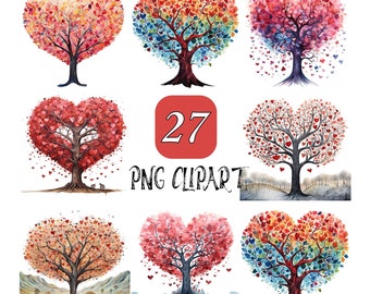 27 Corrugated Heart Tree Clipart, Tree Clipart, High Quality PNG, Watercolor Clipart, Digital download,  Commercial Use, High resolution