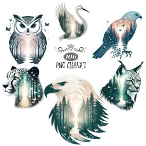 Mystieke bosdieren clipartbundel, 106 dieren clipartbundel, Serene Wildlife digitale kunst, Enchanted Forest Animals clipartbundel