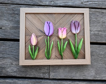 Handgeschnitzte Tulpen Wandkunst