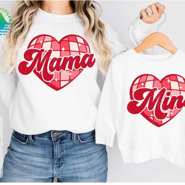 Mama and Mini Valentine Svg, Valentine Day Svg, Retro Valentines Heart, Mama and Mini Valentine Png, Matching Valentine Shirts