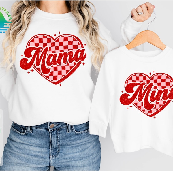 Mama and Mini Valentine Svg, Valentine Day Svg, Mama Checkered Heart Svg, Mama and Mini Valentine Png, Matching Valentine Shirts