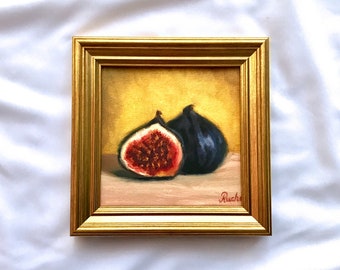 FIG oil painting print, Framed art, Framed painting Fig art, Food wall art, Fruit art print, Small painting print, Kitchen decor Kitchen art