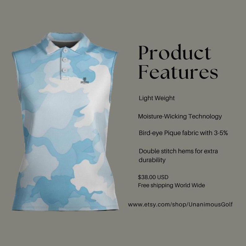 Blue Camo Sleeveless Golf Polo Shirt for Women - Etsy