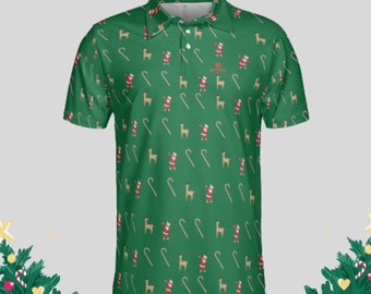 Men’s Christmas Golf Polo Shirt with Santa Print – Fun Holiday Golf Outfit, Moisture-Wicking Festive Golf Apparel Gift