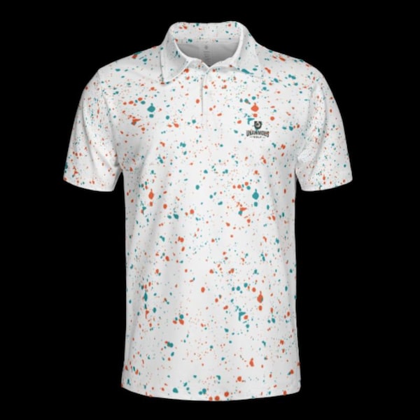 Polo de golf orange aqua avec éclaboussures de peinture pour homme