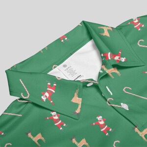 Close-up of the green polo collar showing the fabric texture and an inner size label.
