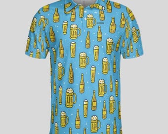 Funny Beer Golf Polo Shirt for Men, Lightweight Performance Fabric with All-Over Print