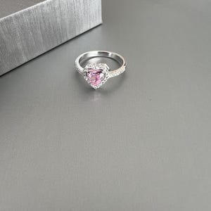 Valentinstag Gİft, 925 Sterling Silber Herz Ring für Liebhaber, Liebesring, Geschenk für Sie, Silber Herz Ring mit rosa Stein, Liebesgeschenk