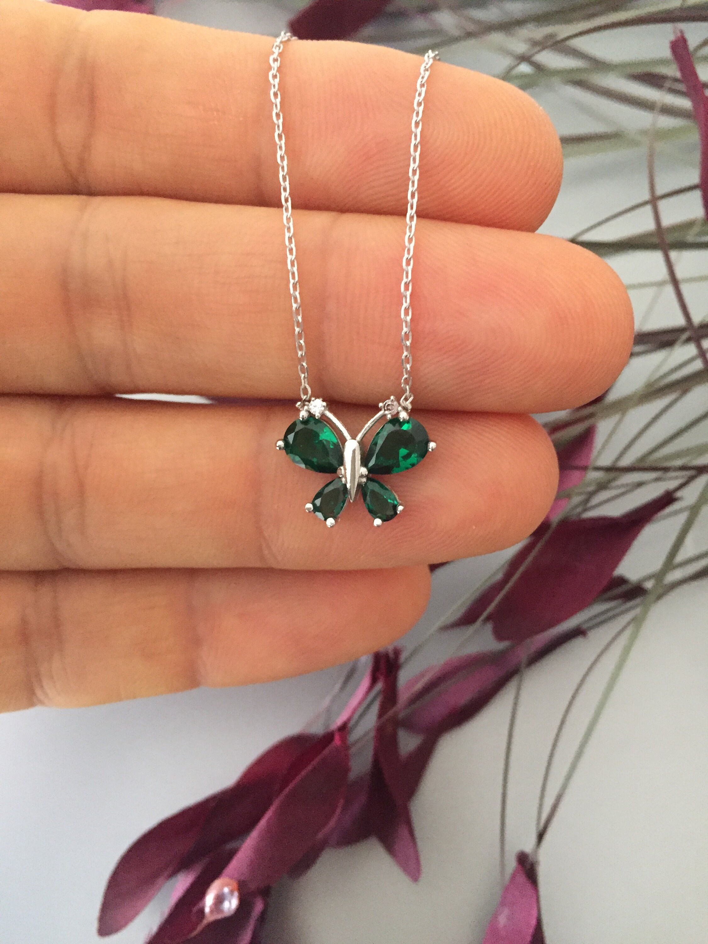 YL Collana Rosa Farfalla Cuore in argento 925 con ciondolo | FindTheDeal