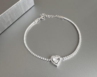 Bracciale Donna In Argento Sterling 925 Con 3 Zirconi Cubici 5A: Gioiello Elegante Con Catena Di Estensione 4 Cm, Regalo Per Mamma E Moglie