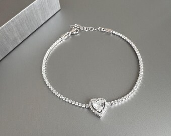 Bracciale Donna In Argento Sterling 925 Con 3 Zirconi Cubici 5A: Gioiello Elegante Con Catena Di Estensione 4 Cm, Regalo Per Mamma E Moglie