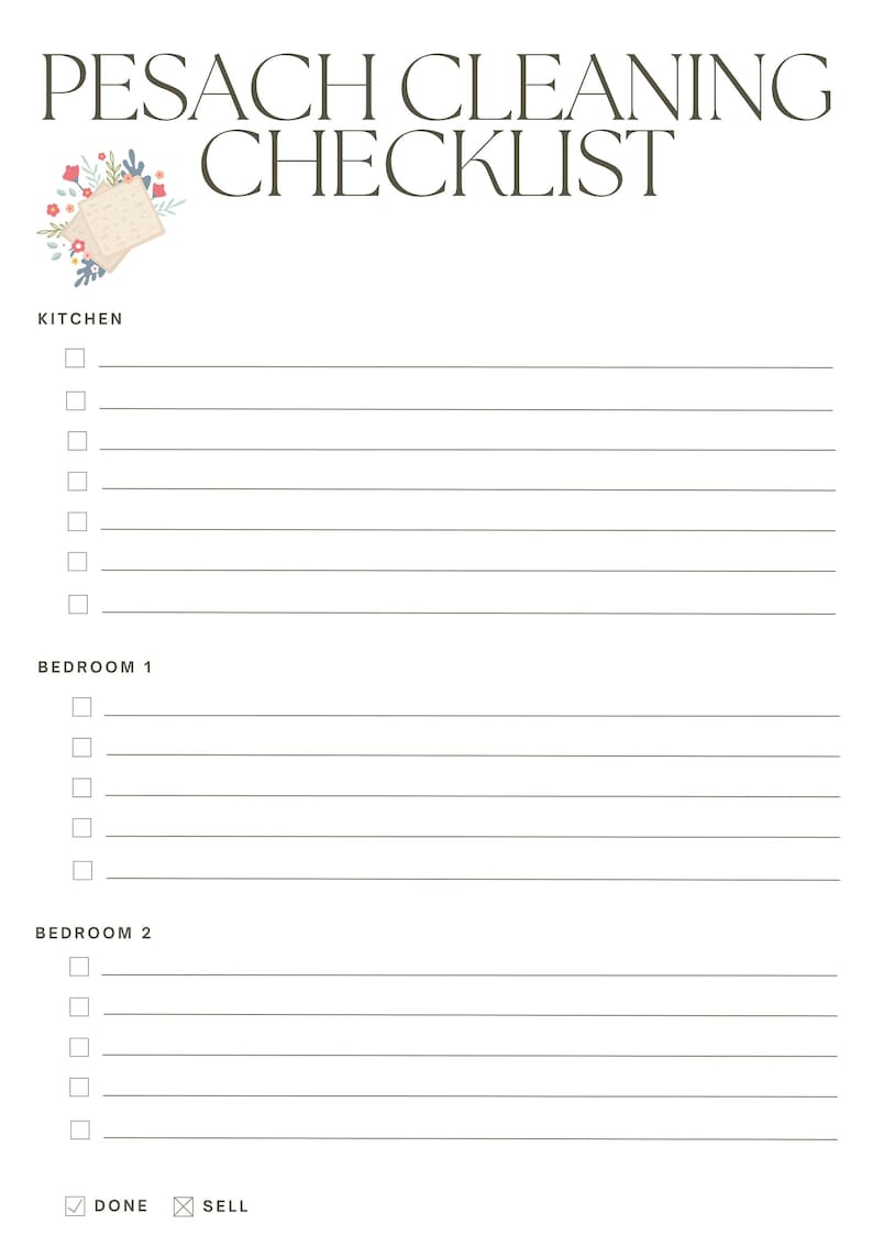 Pesach Cleaning Checklist Passover Cleaning Checklist Printable Etsy