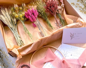DIY Dried Flower Wreath Kit - Create Your Own Floral Display - Sustainable Home Decor and Gift Idea (Wooden Hoop Base)