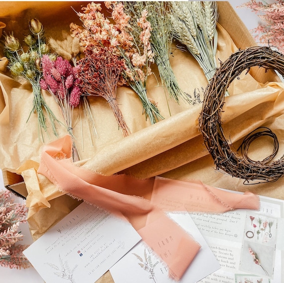 DIY Dried Flower Wreath Kit - Create Your Own Floral Display - Sustainable Home Decor and Gift Idea (Rattan Hoop Base)