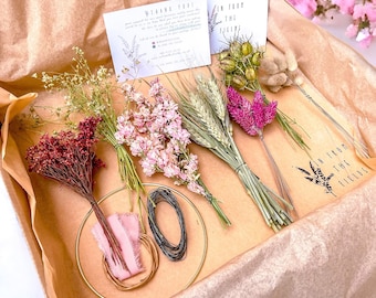 DIY Dried Flower Wreath Kit - Create Your Own Floral Display - Sustainable Home Decor and Gift Idea (Gold Hoop Base)