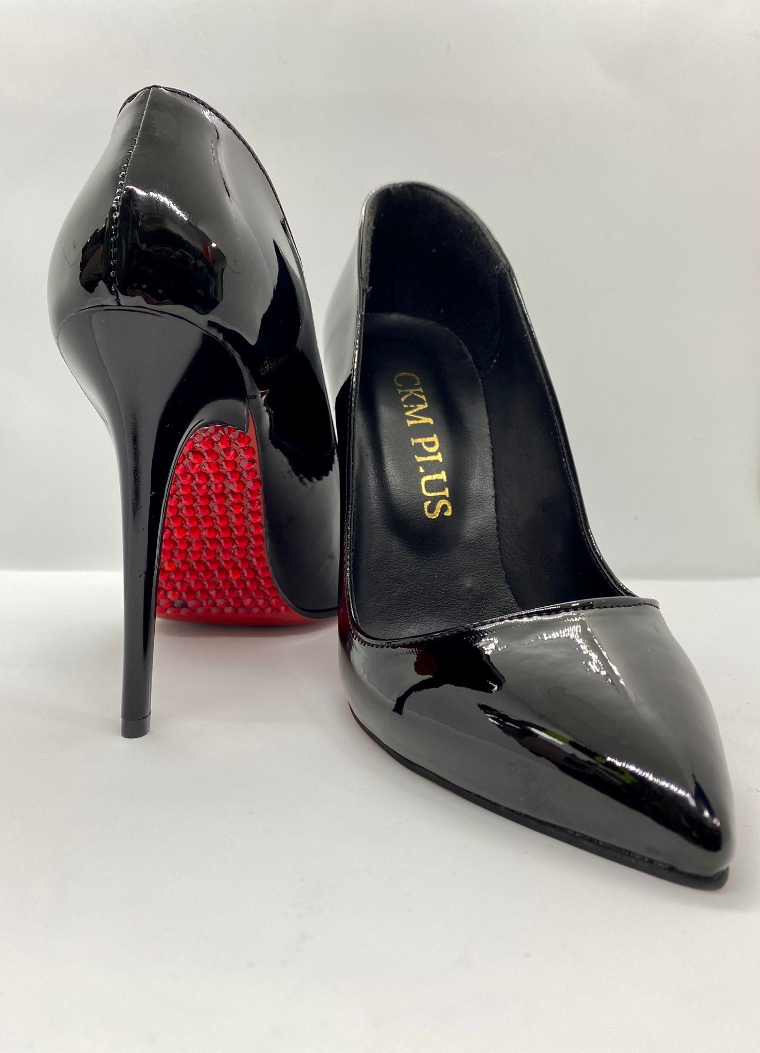 Crystal Red Bottoms, Stiletto Pumps | Formal, Party, Prom, Y2K, US Size 7,  Last Pair |Black Vegan Patent Red Bottoms | Free US Shipping