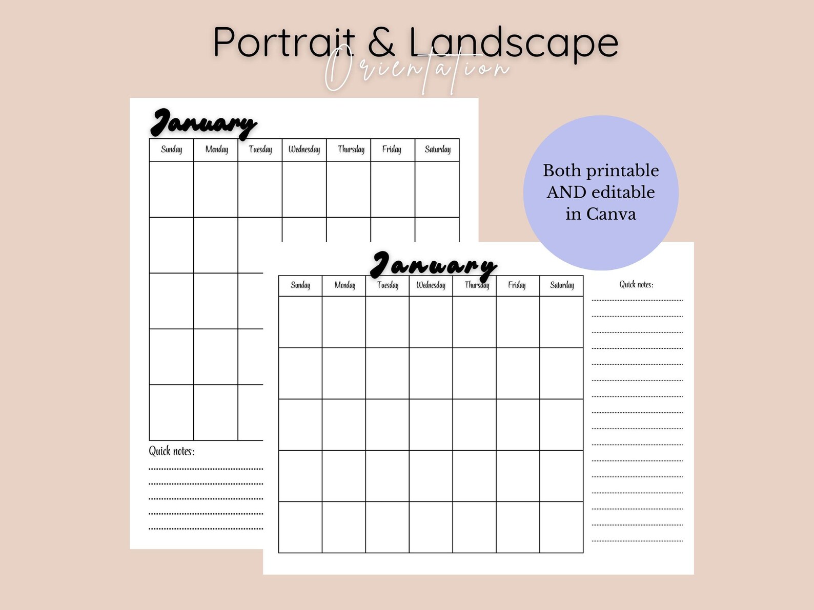 12 Month Undated Calendar Template Blank Printable Calendar Editable ...