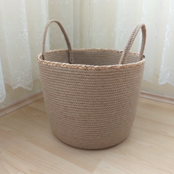 jute basket in a rustic style for home decoration, office decoration, hotel decoration.
