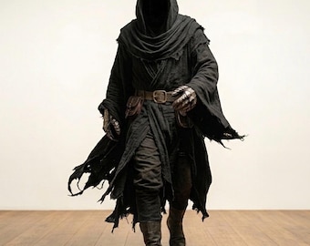 Nazgul Costume | Ringwraith Cosplay Cloak with Metal Gauntlets | Grim Reaper Tattered Robe | Dark Lord LARP Armor | Halloween Fantasy outfit