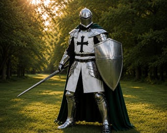Medieval Knight Armor Set – Polished Steel Crusader Armor | Full Body Costume Medieval reenactment LARP costume Cosplay armor Knight costume